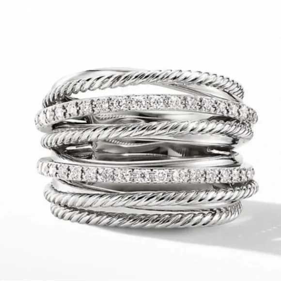 NEW MULTI LAYER 925 STERLING SILVER DIAMOND RING, BEAUTIFUL RING, SHINY RING - Picture 2 of 4